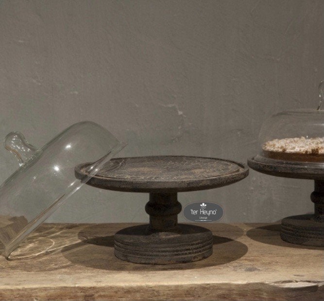 Taartplateau Large houten glazen stolp stoer sober landelijk, Verzenden, Nieuw, Handgemaakt, 33 cm