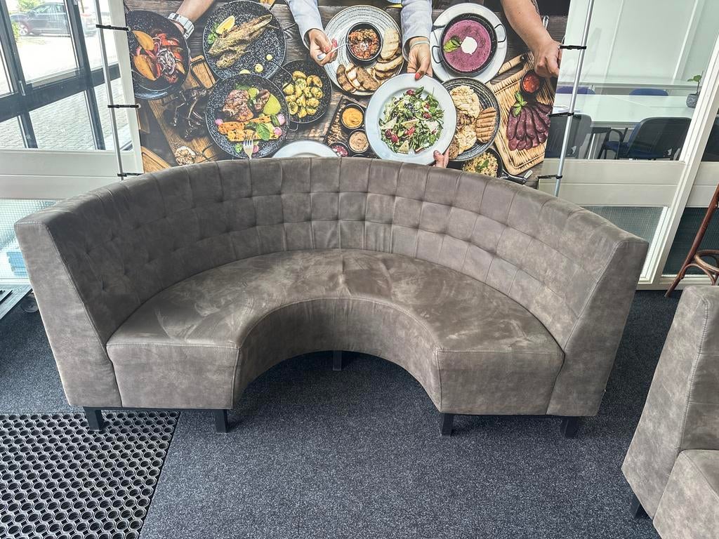 5 x Stijlvolle Halfronde Bank - Grijs Stof, Ophalen, 250 tot 300 cm, Gebruikt, 75 tot 100 cm