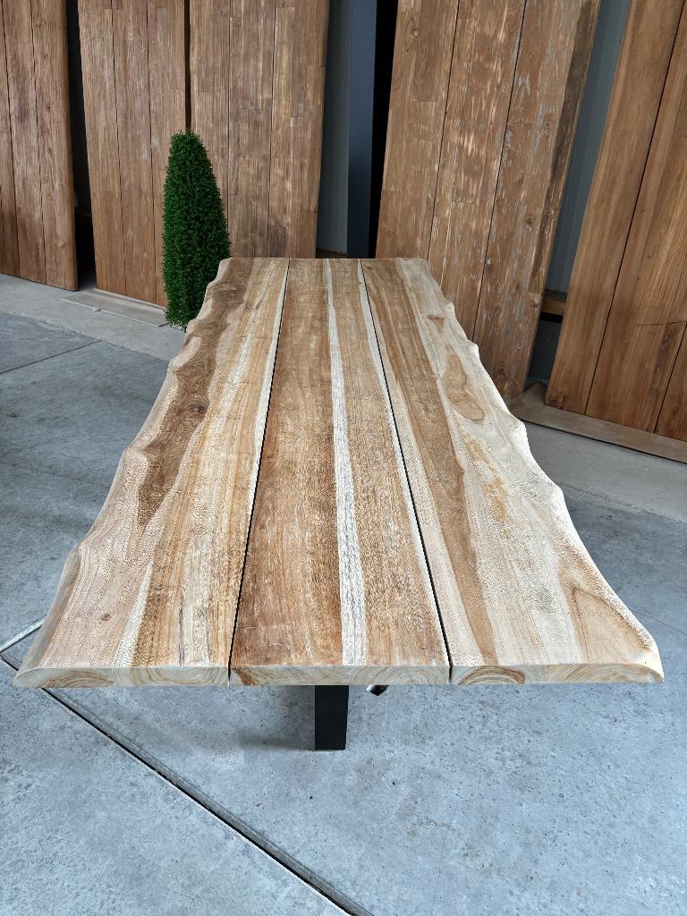 Tuintafel | Boomstam blank teak |  260cm | B-keus, Ophalen, Nieuw, Rechthoekig, Teakhout