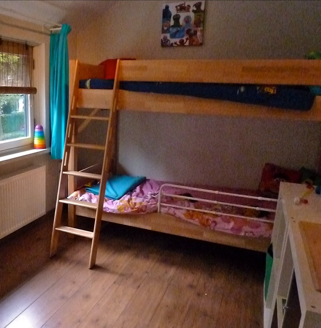 Stevig houten stapelbed met ladder, Huis en Inrichting, Ophalen, Gebruikt, 90 cm, 160 tot 180 cm