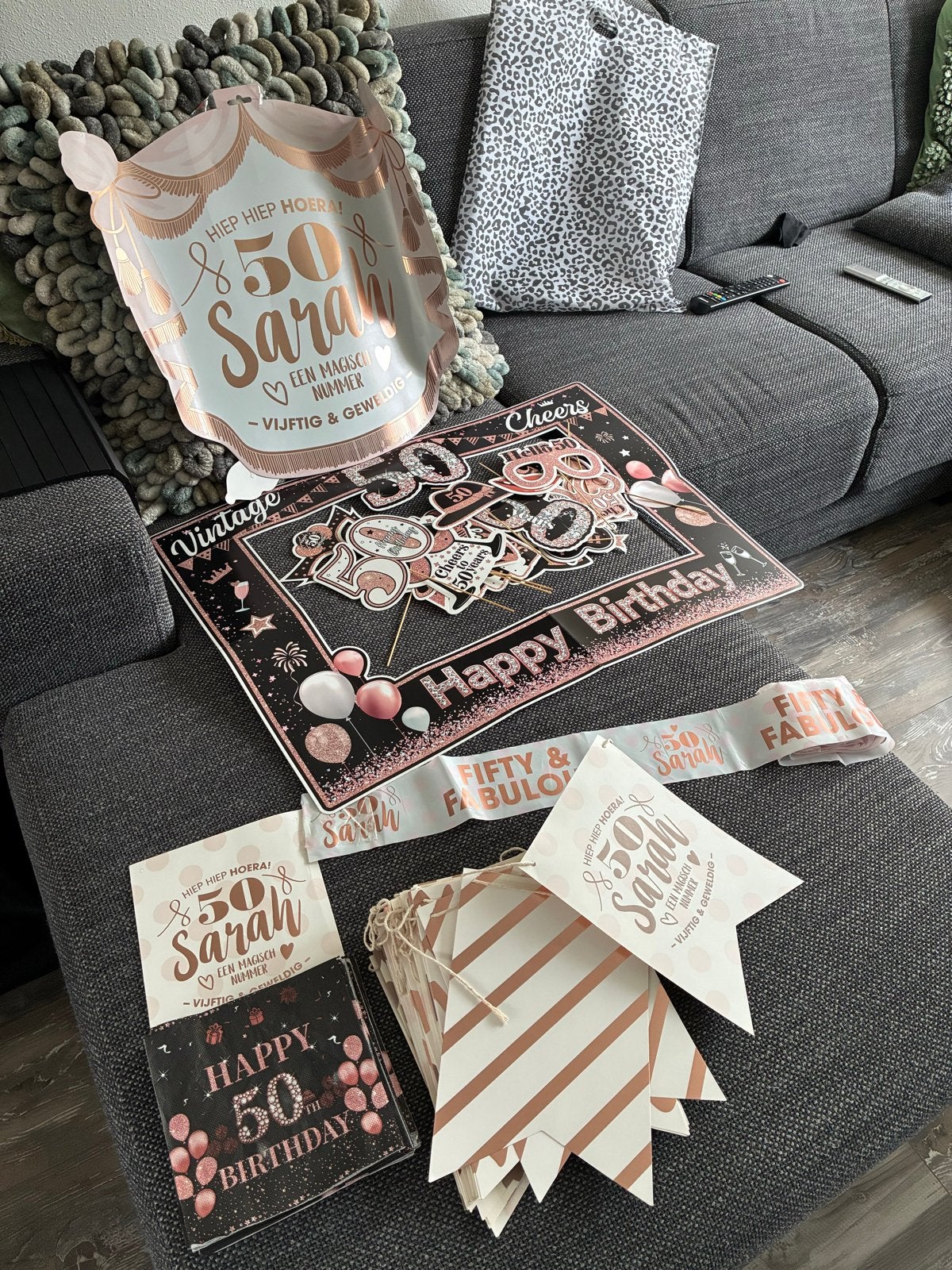 50 Jaar Sarah Feestpakket - Roze Goud Decoratie, Ophalen, Zo goed als nieuw, Versiering, Abraham of Sarah