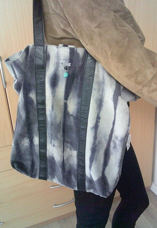 Maison en scotch gevlamde grijs/zwart leren tas shopper, Verzenden, Gebruikt, Overige kleuren, Shopper