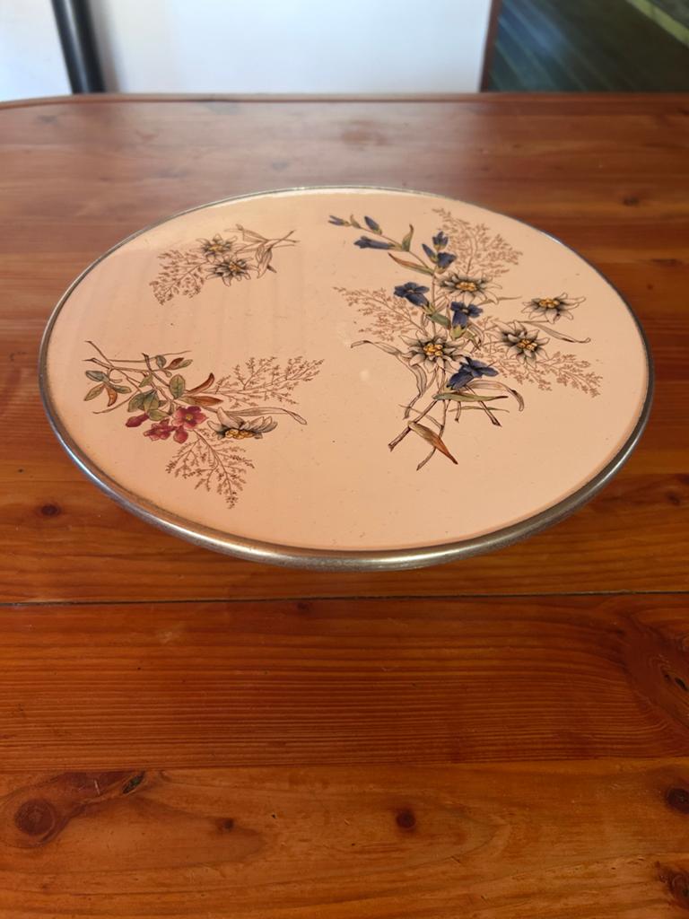 Vintage taartplateau met bloemmotief gentiaan., Ophalen of Verzenden