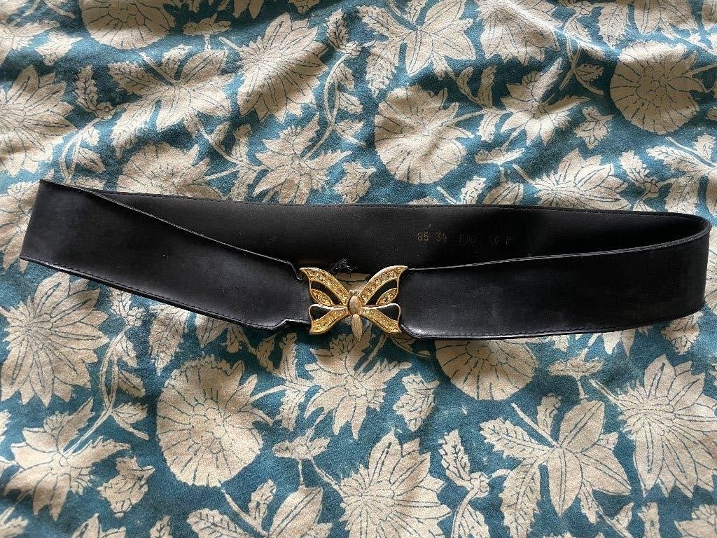 vintage boho zwarte strass vlinder gesp taille riem ceintuur, Zwart, Tailleriem, Ophalen of Verzenden, Vintage