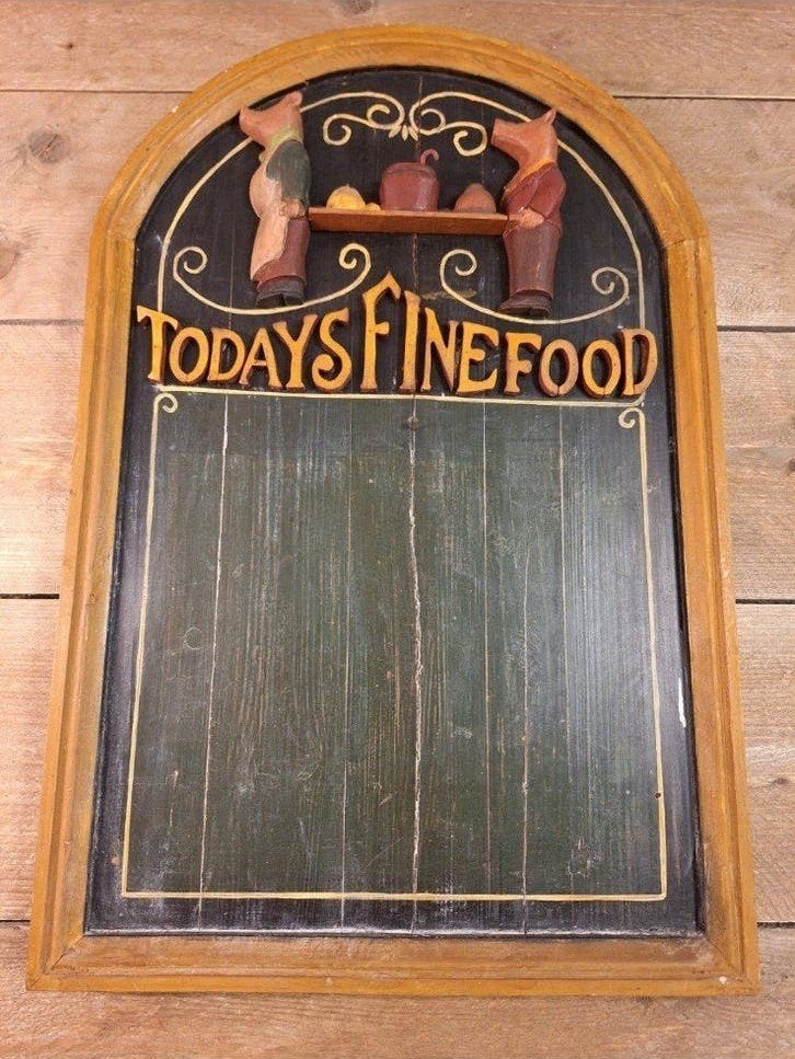 Vintage Krijtbord met Houten Frame en Varkensfiguren, Ophalen of Verzenden