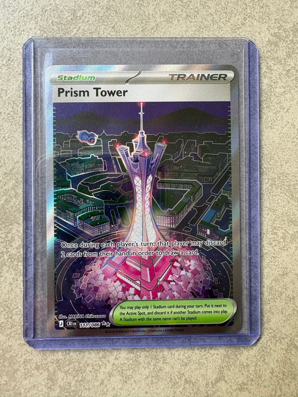 Pokémon TCG: Prism Tower Trainer Kaart (111/086), Ophalen of Verzenden, Zo goed als nieuw, Losse kaart