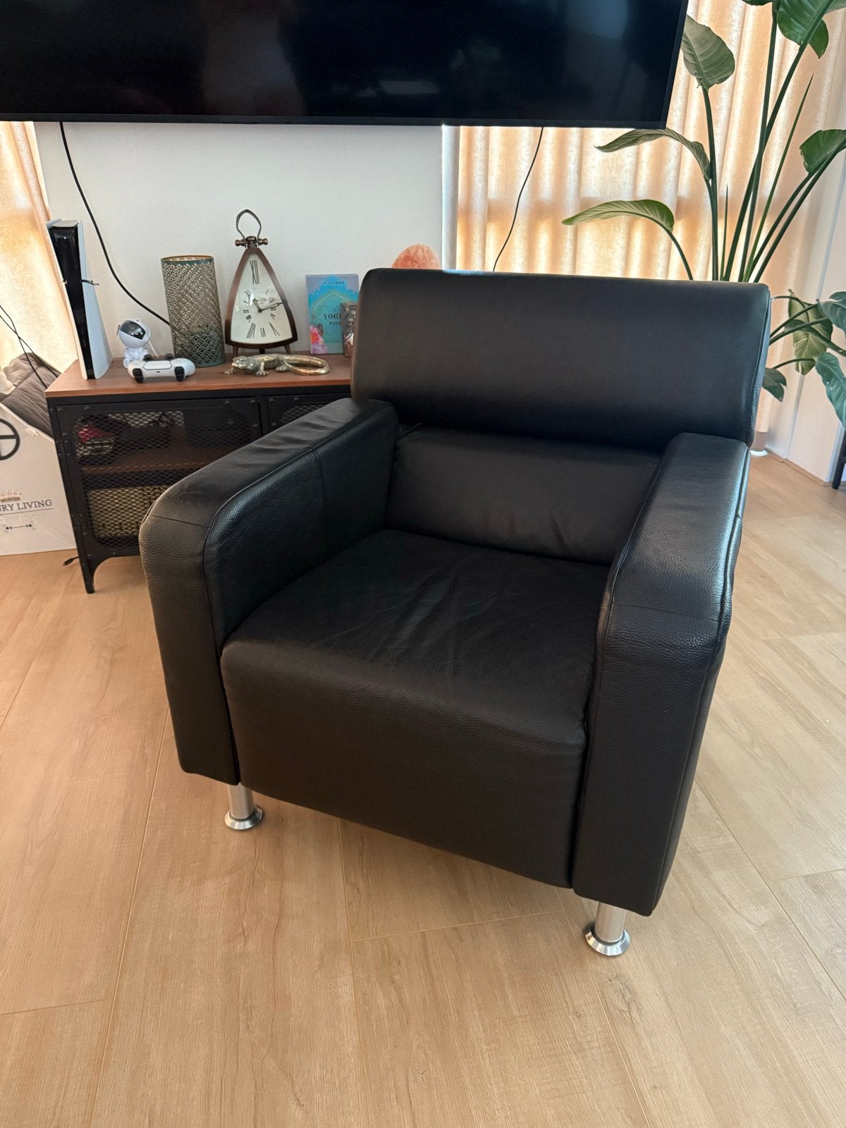 2 Zwarte Leren Design Fauteuils, Ophalen, Gebruikt, 75 tot 100 cm, Leer