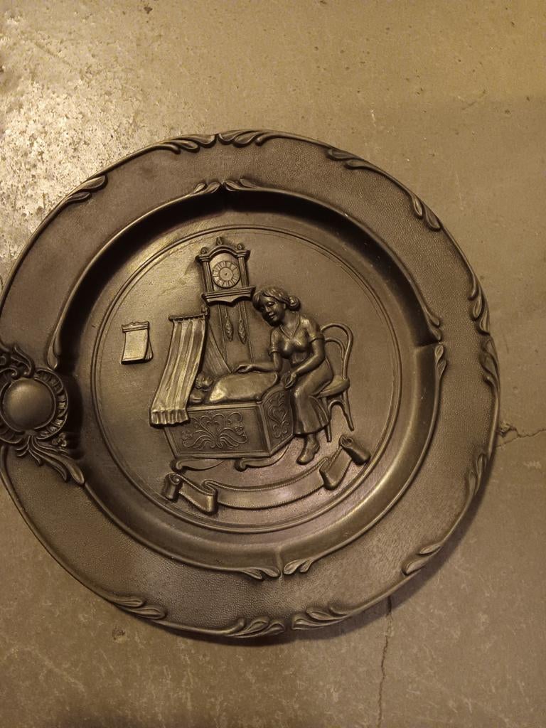 Vintage SKS Design Tinnen Wandbord - Ambachtelijk Tafereel, Ophalen of Verzenden