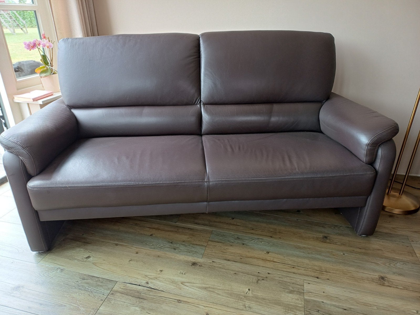Bank bruin leer, Huis en Inrichting, Ophalen, 75 tot 100 cm, Leer, Minder dan 150 cm