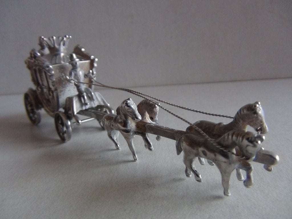 Miniatuur zilver FD9 koets + 4 paarden zilveren miniaturen, Verzenden, Zilver