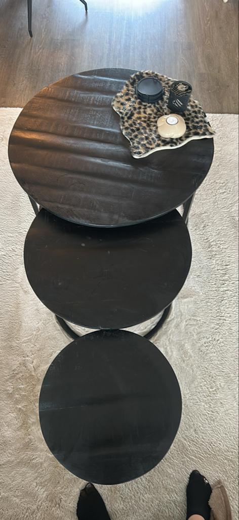 Set van 3 zwarte mango houten salontafels, Rond, Zo goed als nieuw, Minder dan 50 cm, Overige houtsoorten