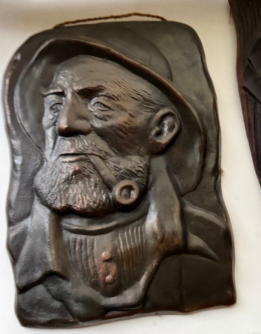 Vintage Bronzen Reliëf: Monnik met Baard, Ophalen, Minder dan 20 cm, Wanddecoratie, Bruin