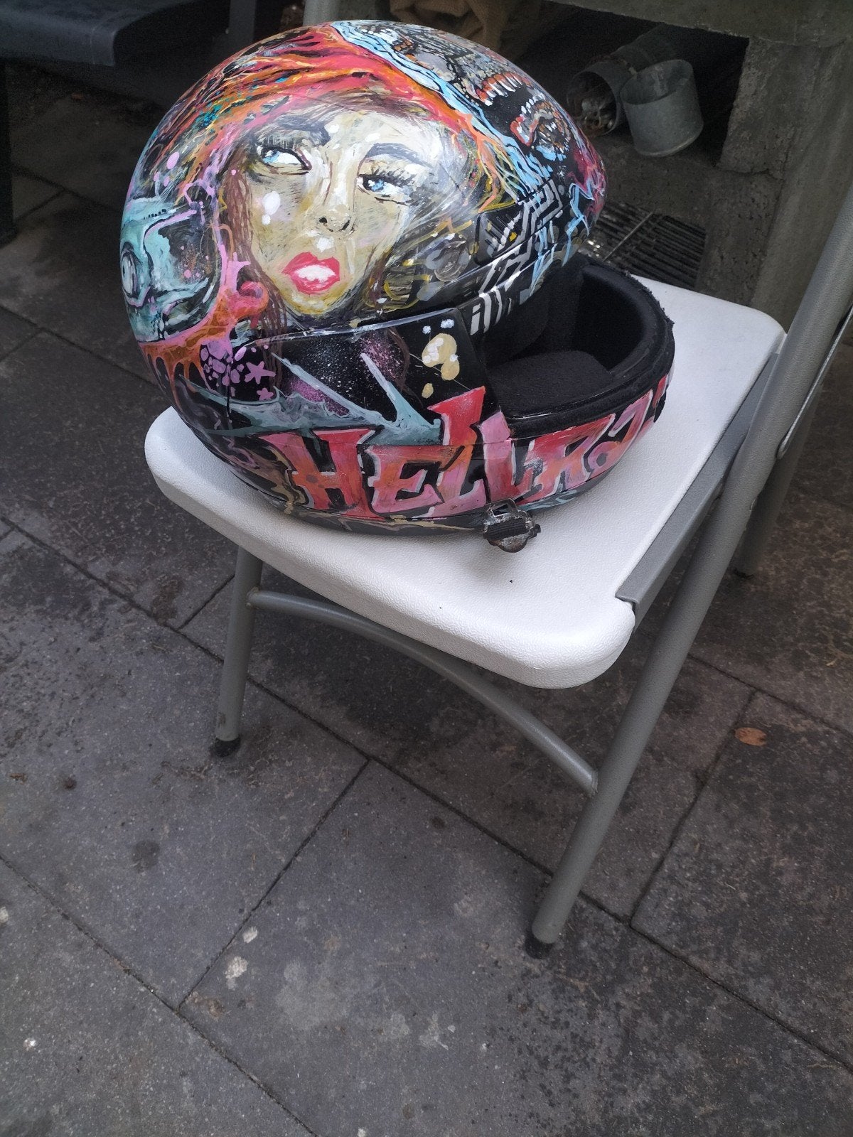 Unieke handgeschilderde motorhelm - Kunstzinnig design, Motoren, Overige merken, Heren, Ophalen of Verzenden, Integraalhelm