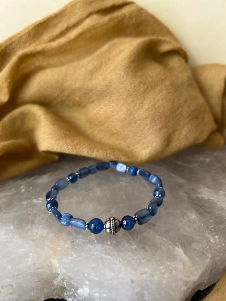 Kyaniet zilver beschermt aura straling geluk harmonie magie, Met bedels of kralen, Blauw, Nieuw, Ophalen of Verzenden