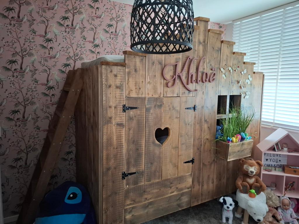 Steigerhouten huisjesbed 2 persoons, Ophalen of Verzenden, Zo goed als nieuw, Hout