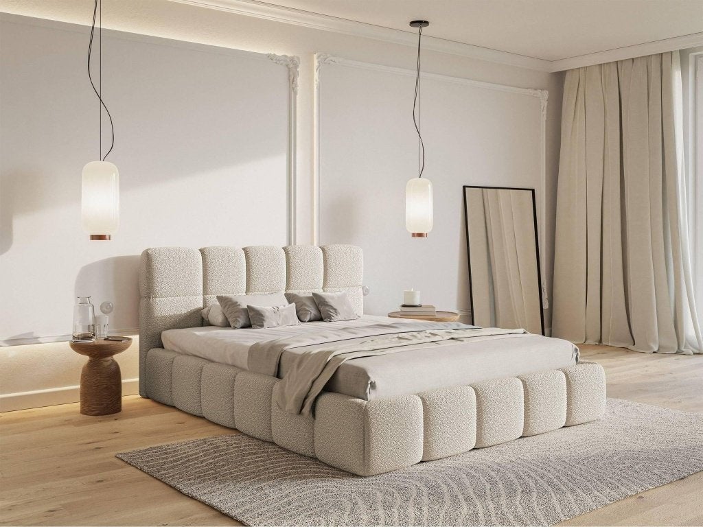 Bedframe Chloe Boucle Beige 140x200 (Nieuw in de doos), Beige, Hout, Nieuw, Tweepersoons