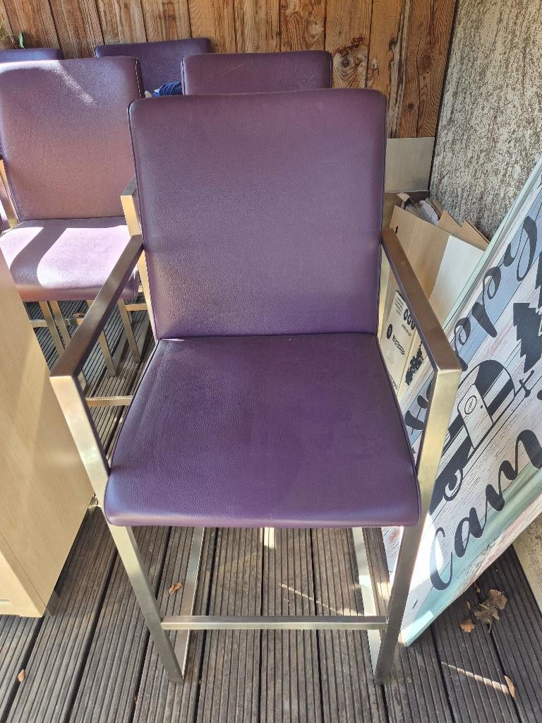 Leren barstoelen met RVS armleuning, Ophalen, Met voetsteun, Leer, 90 cm of meer