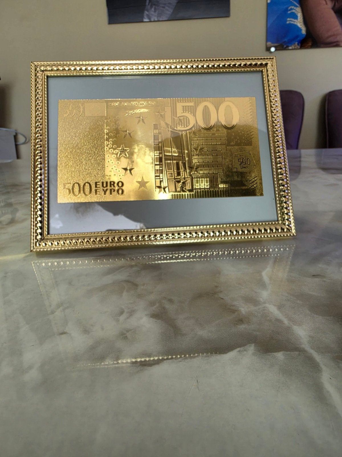Gouden 500 Euro Biljet in Lijst - Decoratief Item, Postzegels en Munten, Munten en Bankbiljetten | Toebehoren, Ophalen of Verzenden