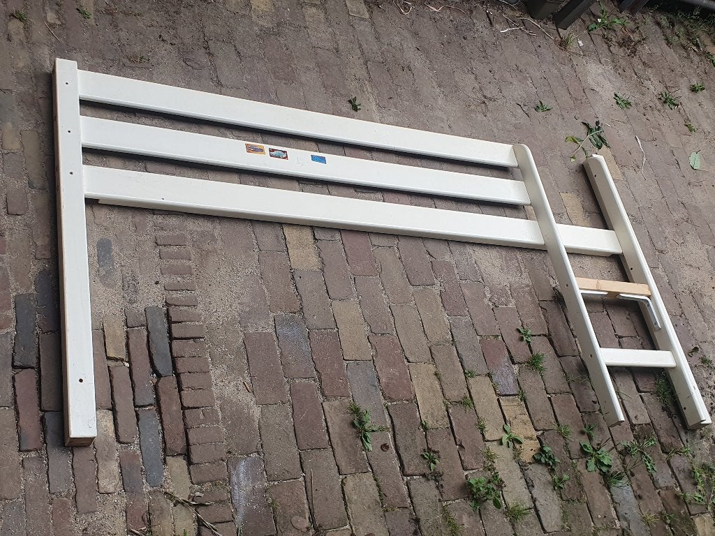 Hoogslaper, wit, 90x200 +Lattenbodem LÖNSET + matras MALVIK, Ophalen, Gebruikt, Hoogslaper