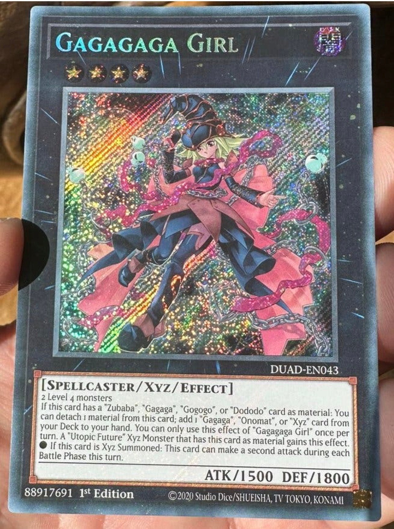 Yu-Gi-Oh! Gagagaga Girl DUAD 1st Edition Mint !, Ophalen of Verzenden, Zo goed als nieuw, Losse kaart, Foil