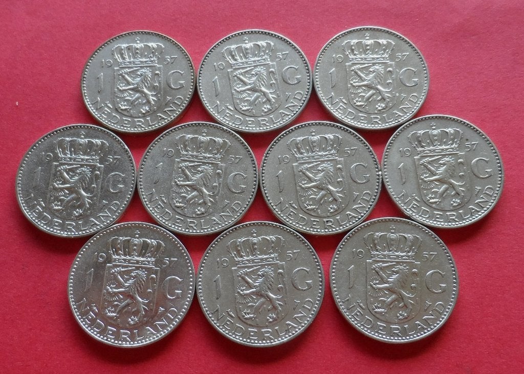 10 x 1 gulden  Juliana, allen 1957, 1 gulden, Koningin Juliana, Setje, Zilver