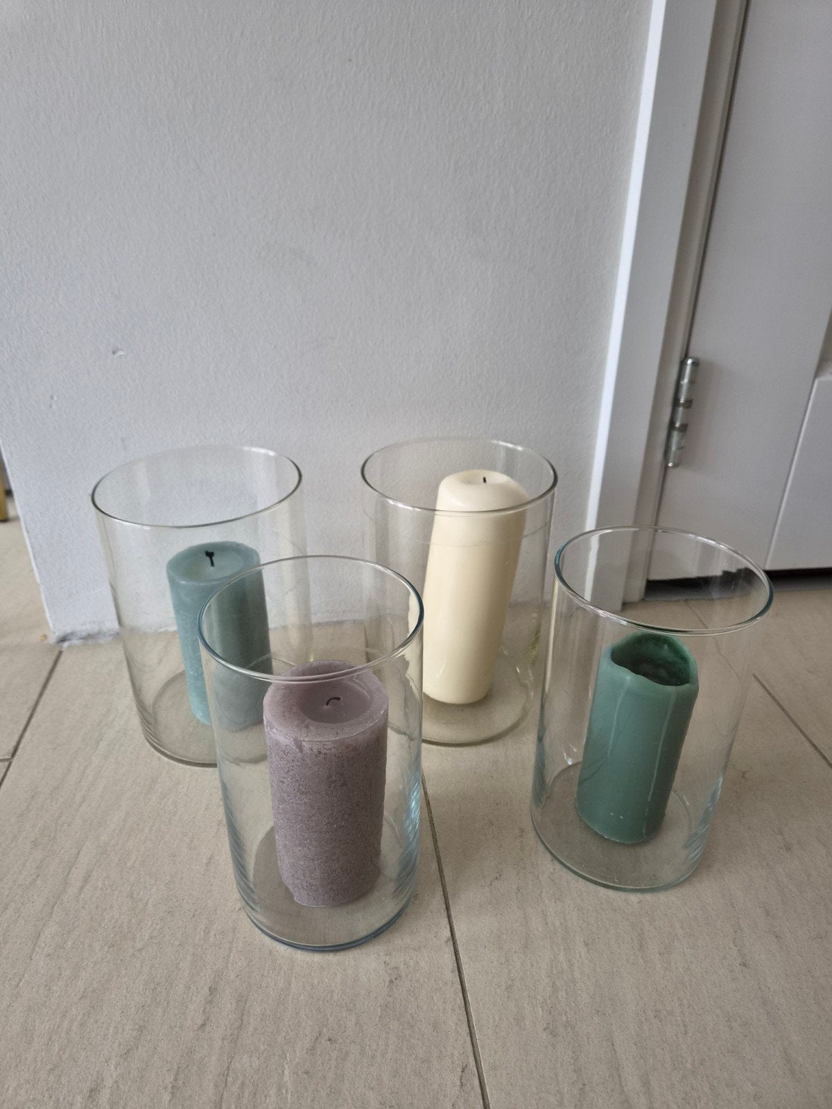 4 vazen als windlichten voor bruiloft e.d., Ophalen, Gebruikt, Glas