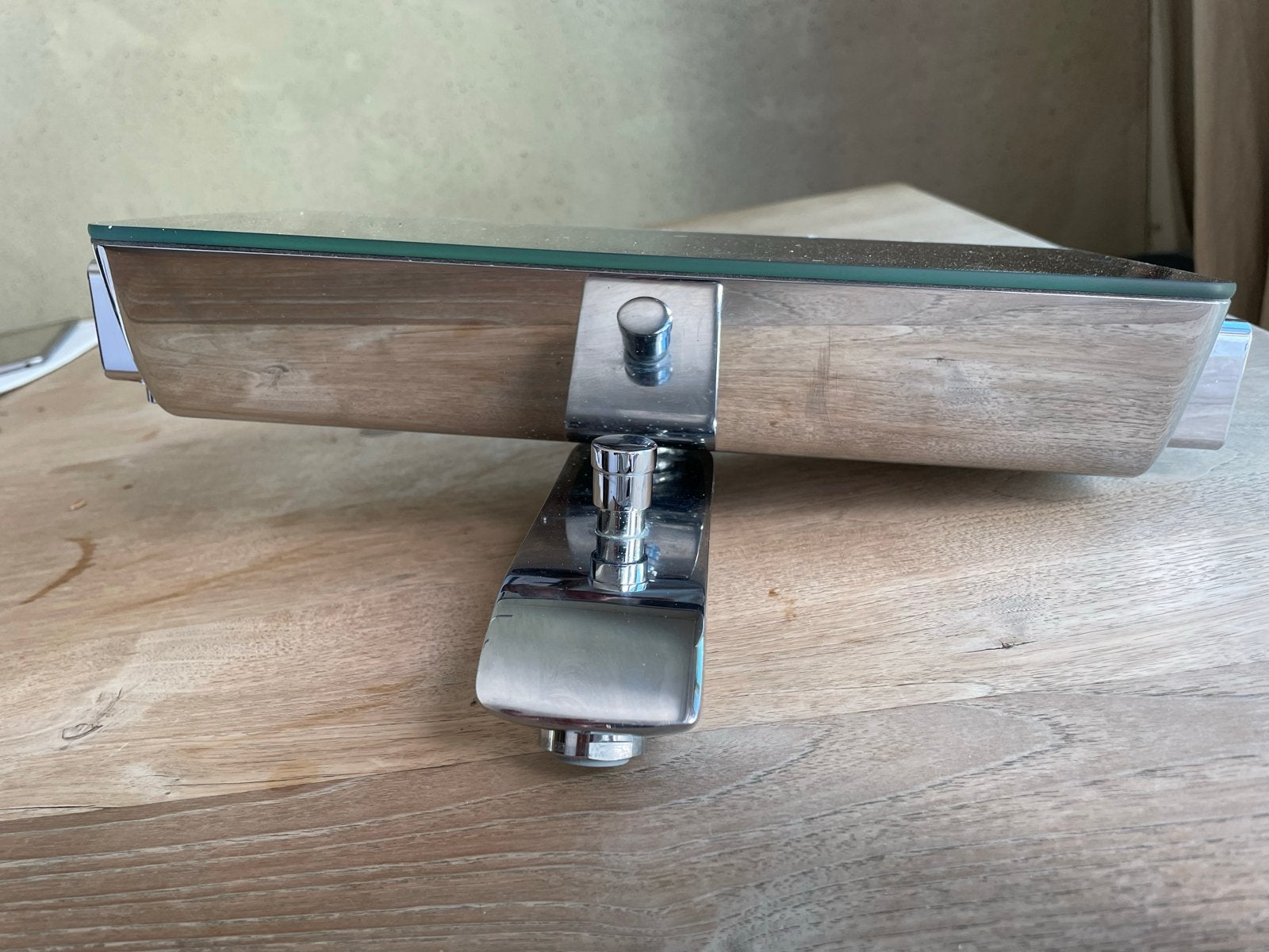 Hansgrohe Douchekraan met Thermostaat en Glazen Plank, Ophalen, Gebruikt, Chroom, Douche