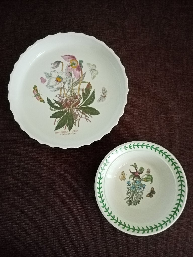 Portmeirion flan dish en schaaltje, Botanic Garden, vintage, Ophalen, Gebruikt, Overige merken, Schaal of Schalen