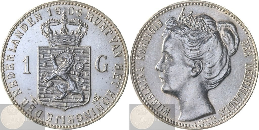 Nederland - 1 Gulden 1906 - ZELDZAAM, 1 gulden, Zilver, Ophalen of Verzenden, Koningin Wilhelmina