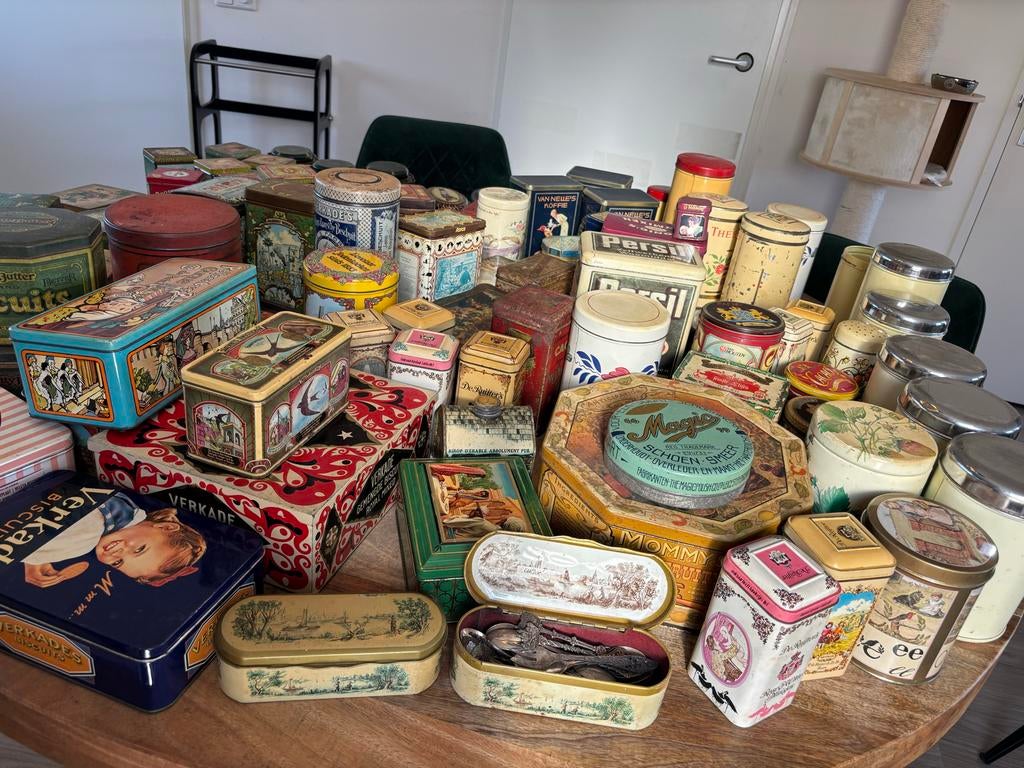 Grote Verzameling Antieke en Vintage Blikken, Verzamelen, Ophalen, Gebruikt, Overige, Droste