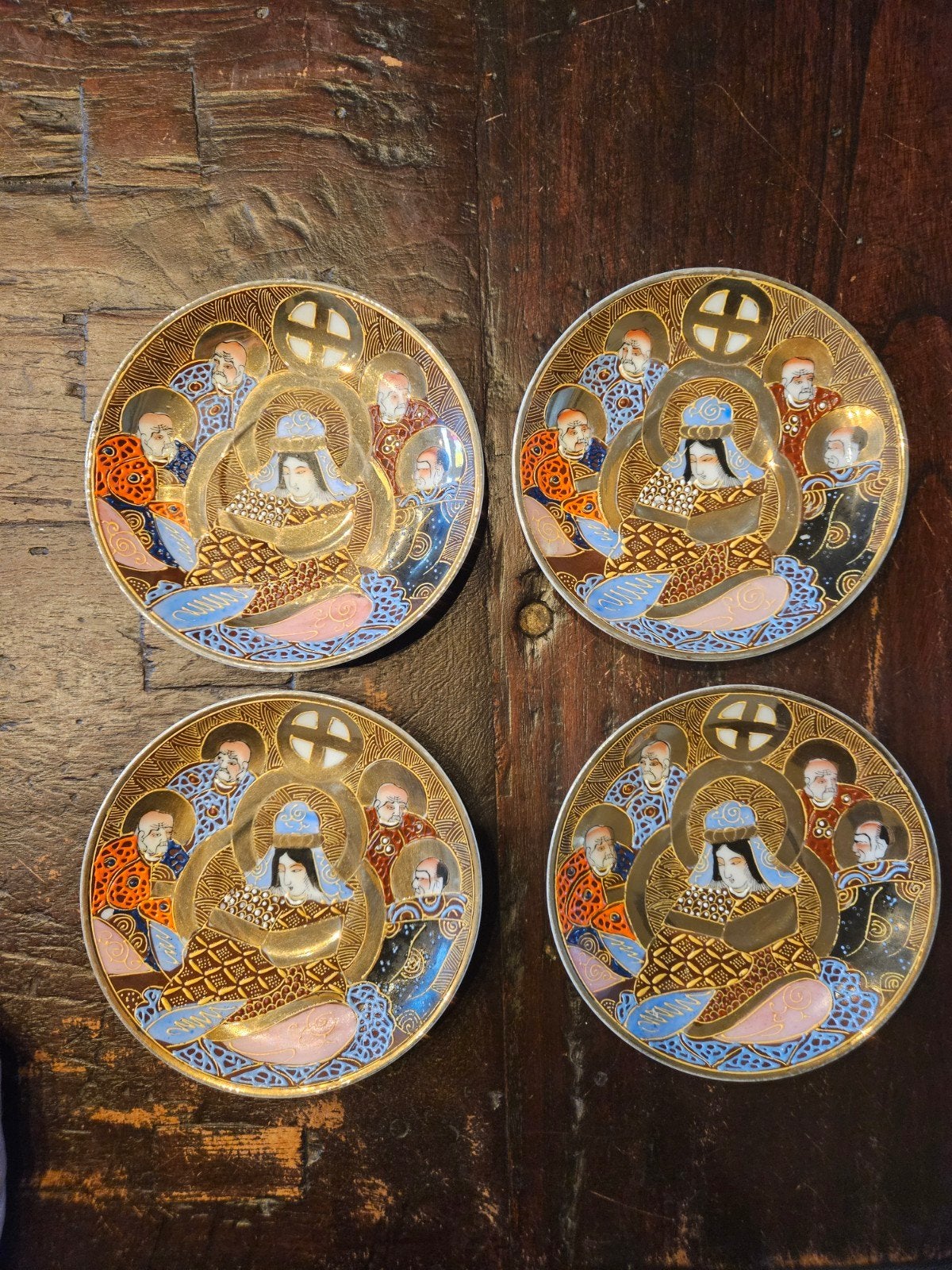 4x Antieke Japanse Satsuma Wandborden - 14cm Diameter, Ophalen of Verzenden