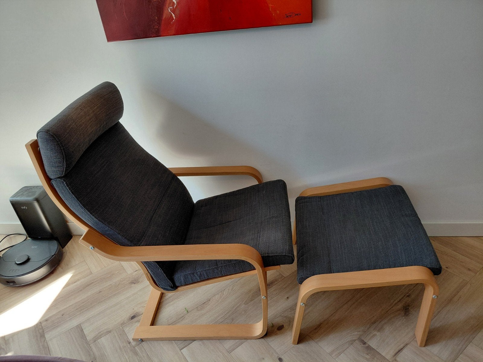 IKEA Poäng wipstoel met voetenbank - Antraciet, Ophalen, Gebruikt, Stof, Eén