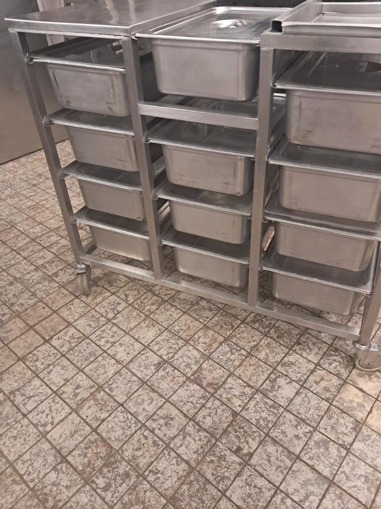RVS Zadenwagen met 12 bakken met deksel., Ophalen, Brood en Banket