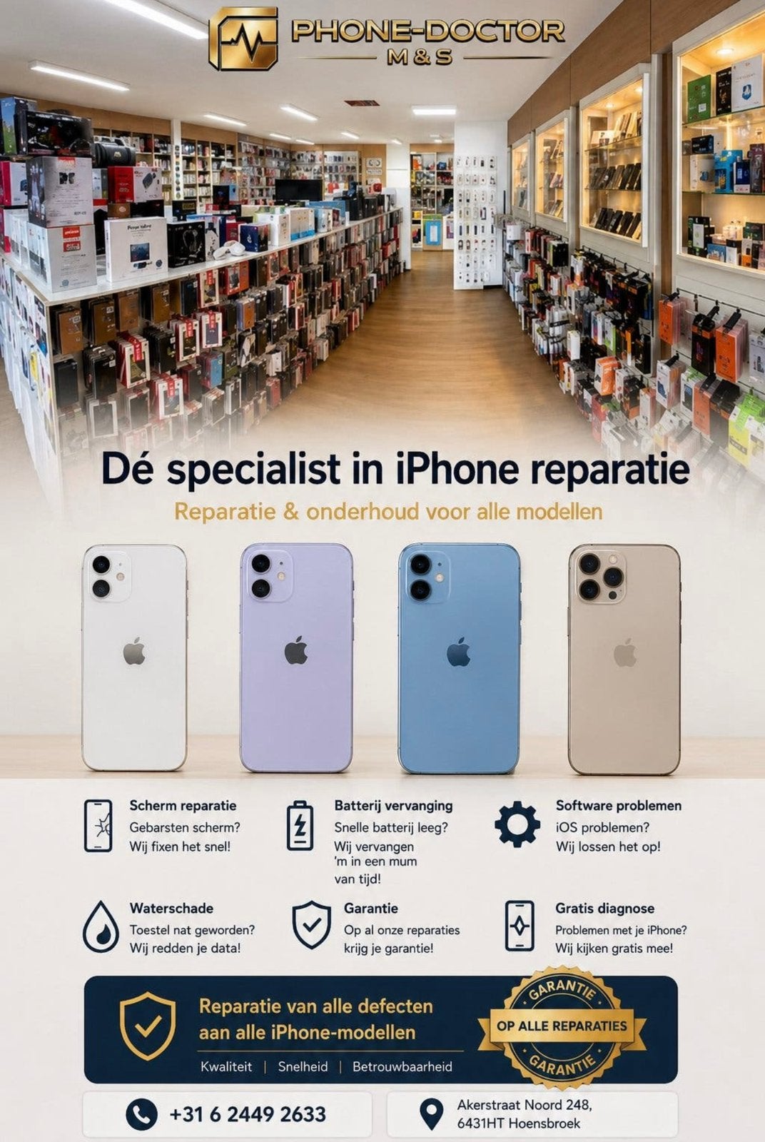 reparatie en onderhoud van alle iPhone-modellen., Ophalen of Verzenden, Zo goed als nieuw, 6431ht, Phone Doctor M&S