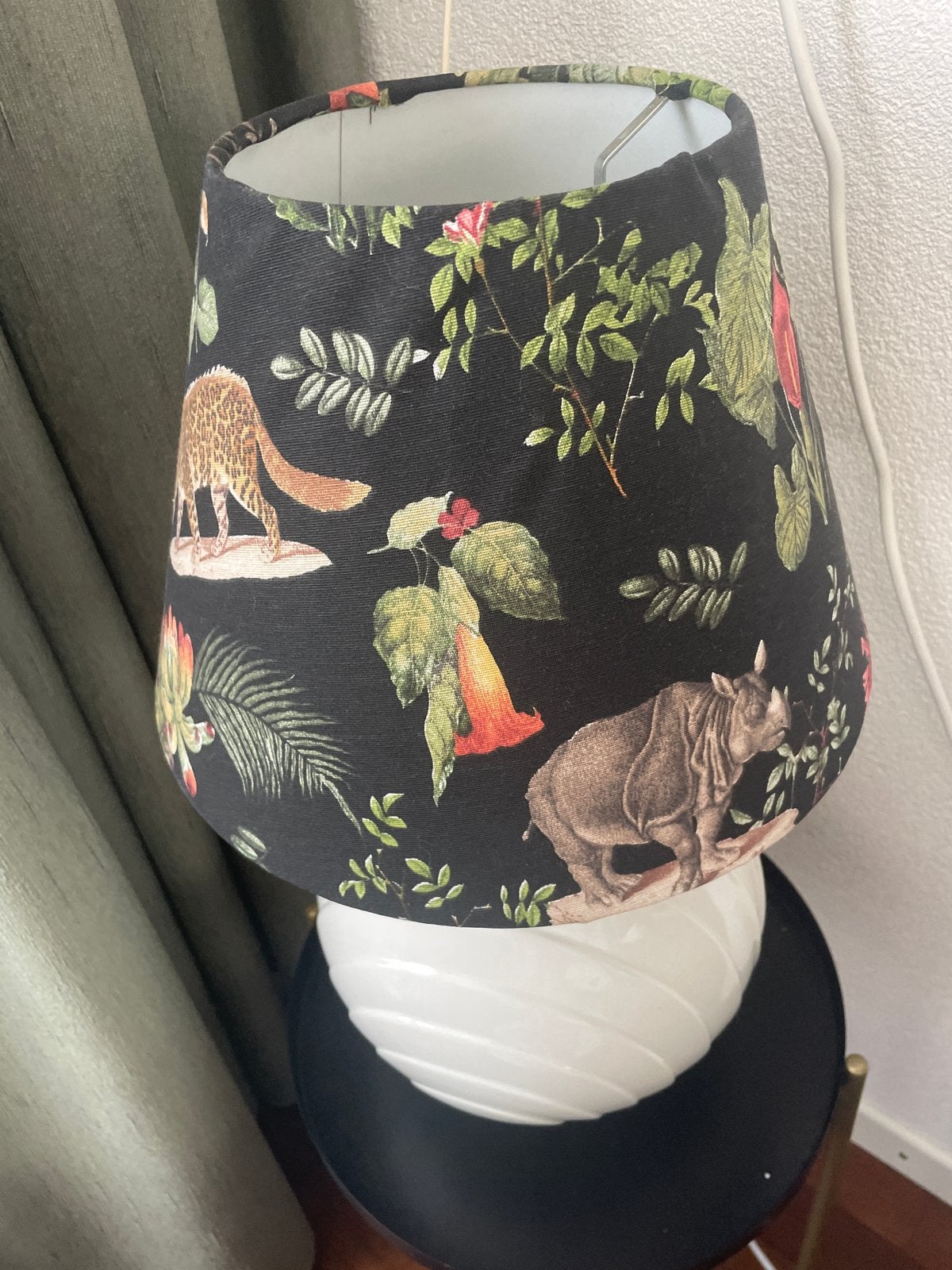 Unieke vloerlamp met dierenprint kap+schemerlamp, Ophalen, Gebruikt, E27 (groot), 150 tot 200 cm