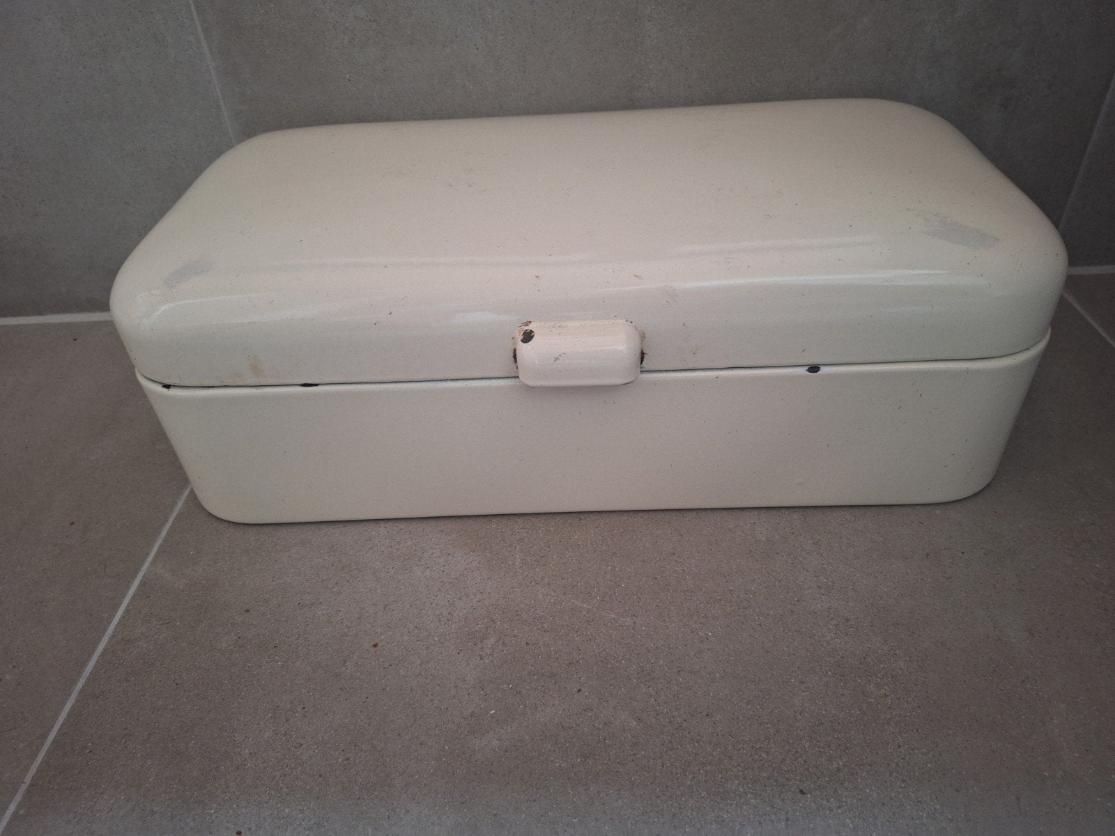 Vintage emaille broodtrommel - Crème wit, Antiek en Kunst, Ophalen of Verzenden
