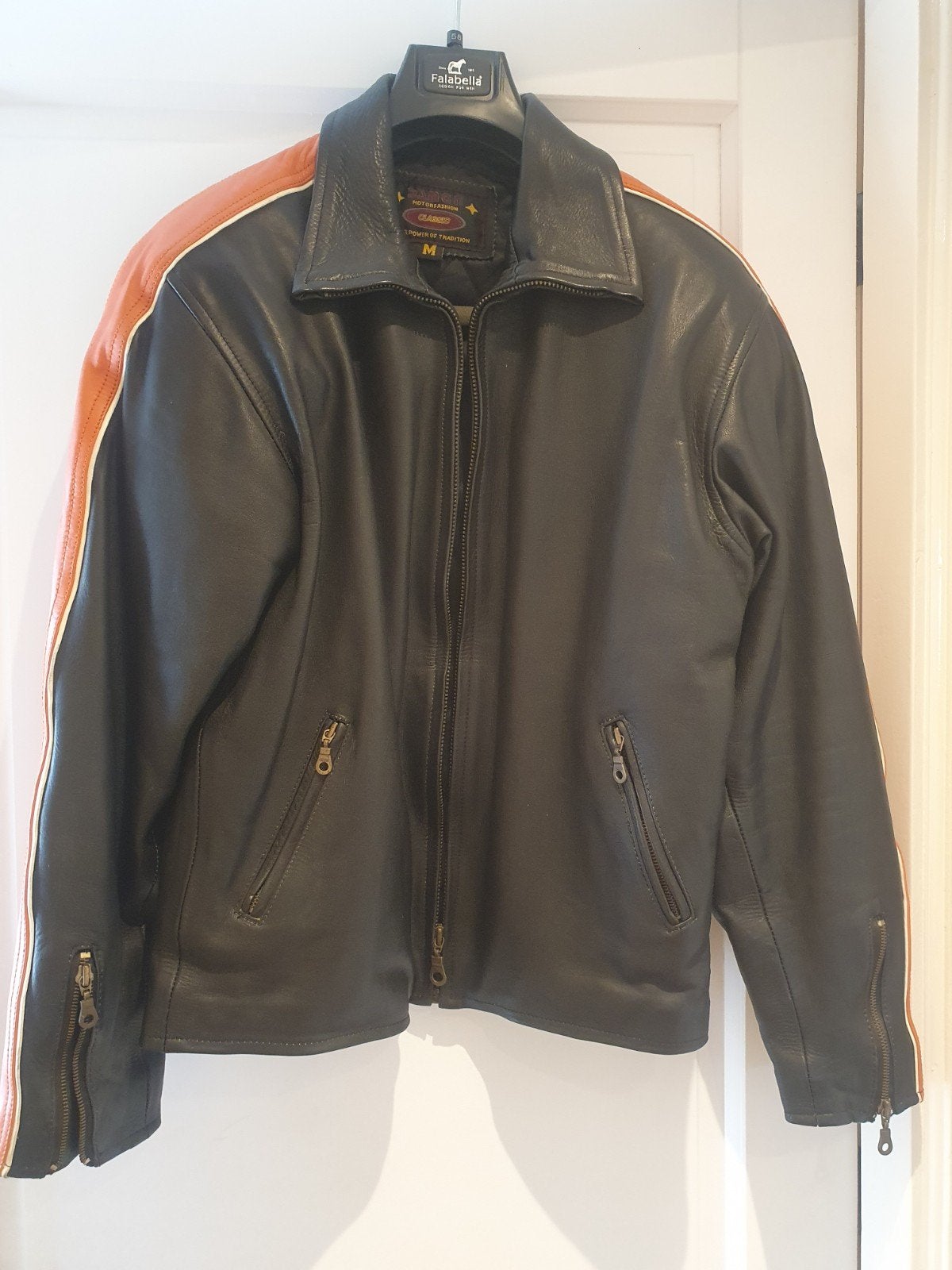 Leren motorjas met oranje accenten, maat M, Motoren, Kleding | Motorkleding, Heren, Jas | leer, Ophalen of Verzenden, Damen Motorfashion