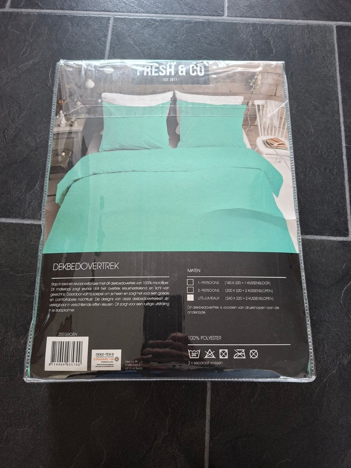 Nieuw Lits-jumeaux Dekbedovertrek Groen 240x220 + 2 Slopen, Huis en Inrichting, Ophalen of Verzenden, Nieuw, Tweepersoons, Dekbedovertrek