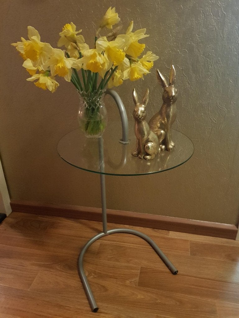 retro vintage glazen bijzettafel tafeltje tafel glas 80s, Ophalen, Minder dan 55 cm, Vintage 80s, Rond