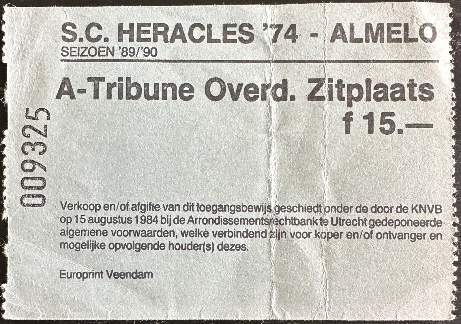 Ticket 89-90 SC Heracles - ? NAC ?, Verzamelen, Ophalen of Verzenden, Gebruikt, Overige binnenlandse clubs, Overige typen