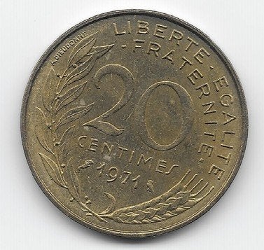 Frankrijk 20 centimes 1971 KM# 930, Verzenden, Frankrijk, Losse munt