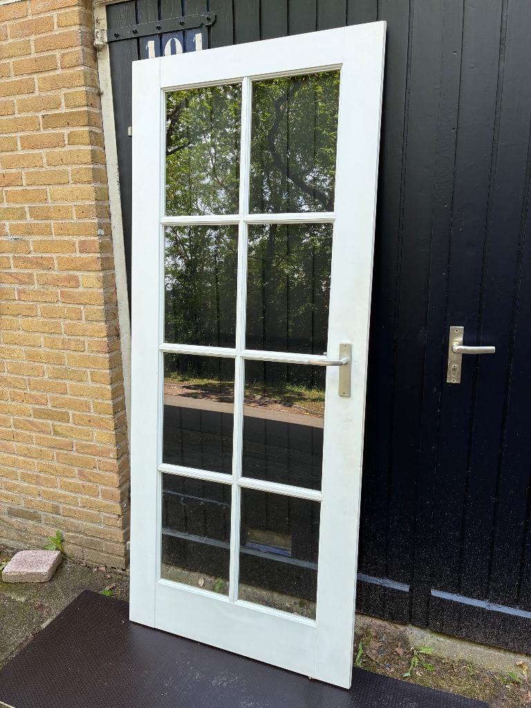 Houten opdek binnendeur met ruitjes 201 x 85 cm, Ophalen, Gebruikt