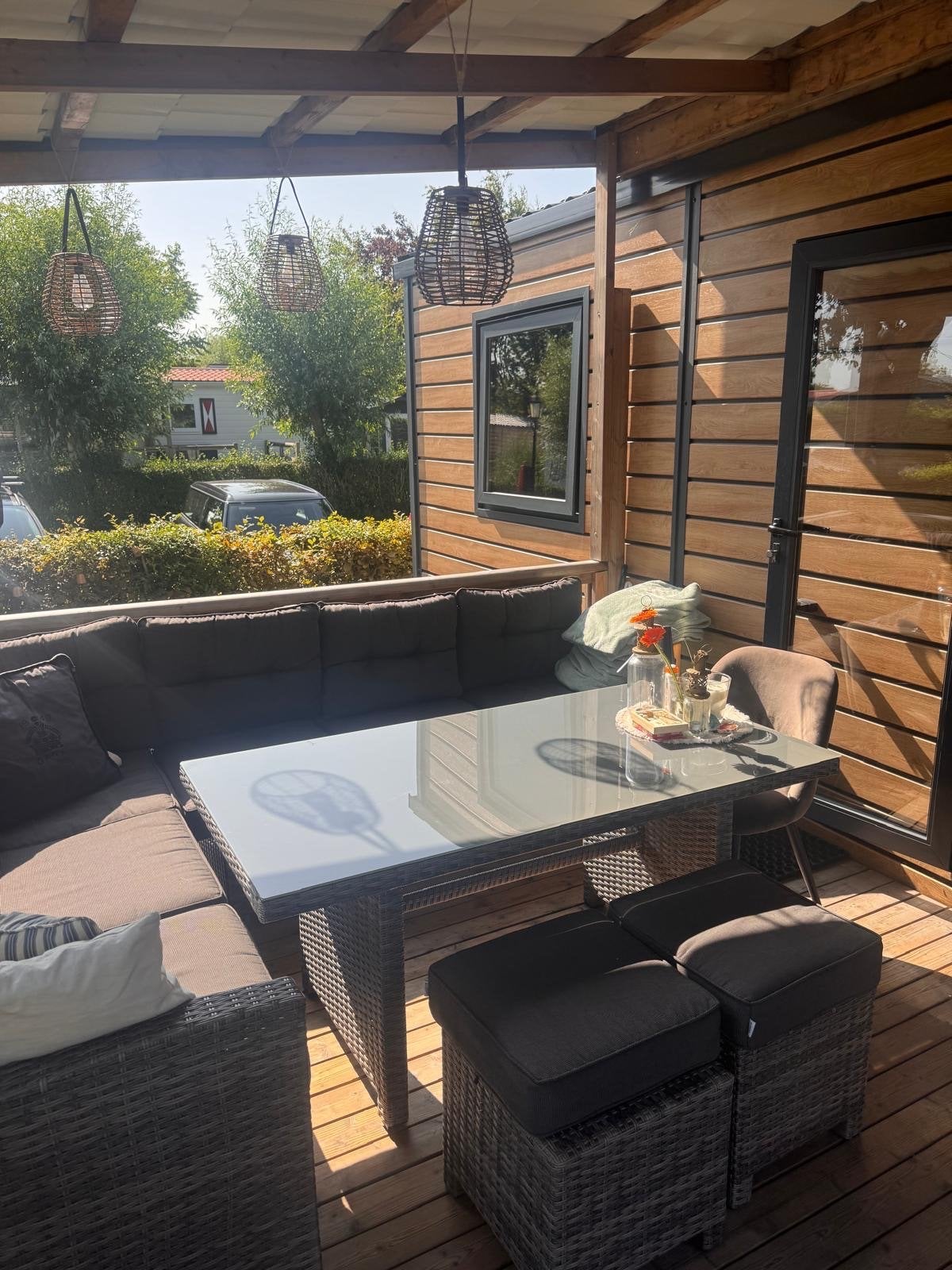 Prachtige lounge hoekset Las Palmas met tafel en hockers, Tuin en Terras, Ophalen, 5 zitplaatsen, Zo goed als nieuw, Loungeset