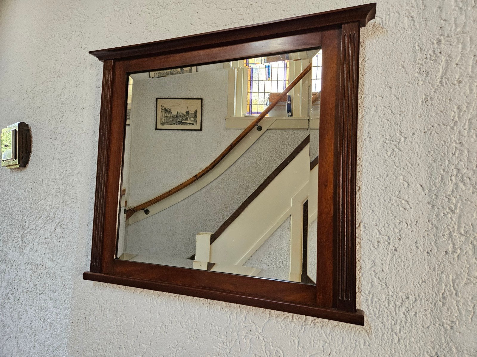 antieke spiegel met geslepen glas, Antiek en Kunst, Ophalen, Rechthoekig