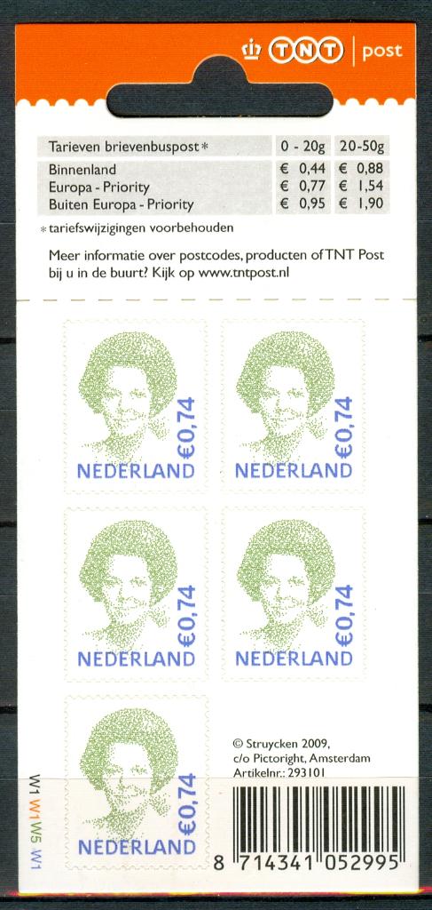 Ned. NVPH Velletje Vba2620 Koningin Beatrix TNT Post 2009, Ophalen of Verzenden, Na 1940, Postfris