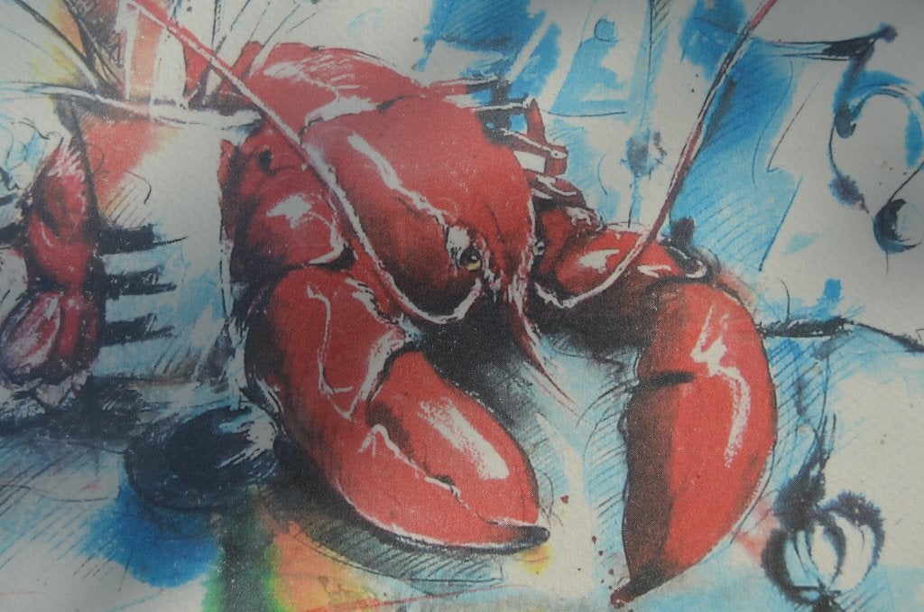 Grote litho 'Kreeft" gesigneerd 'Edmond', Antiek en Kunst, Kunst | Litho's en Zeefdrukken, Ingelijst, Ophalen of Verzenden, Dieren en Natuur