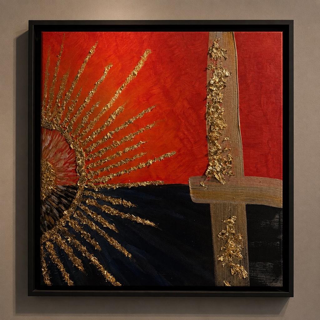 Modern Abstract Red & Gold Textured Canvas Wall Art, Ophalen of Verzenden