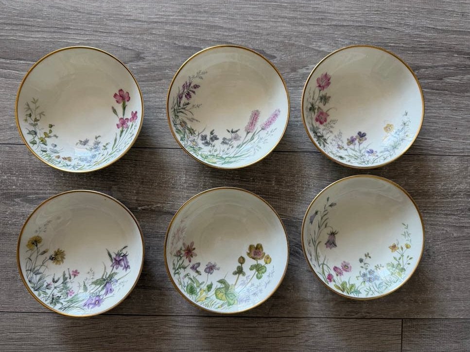 6 unieke antieke Krautheim Wilde Bloemen kommetjes, Ophalen of Verzenden