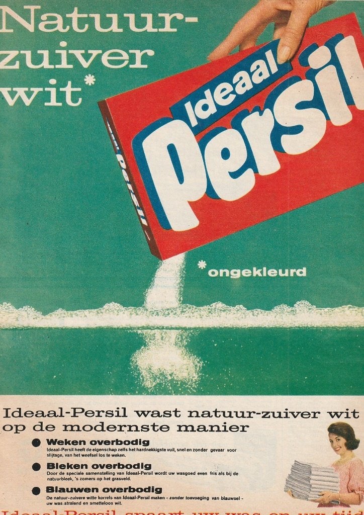 Retro reclame 1963 Persil wasmiddel wast natuurzuiver wit, Verzenden, Overige typen
