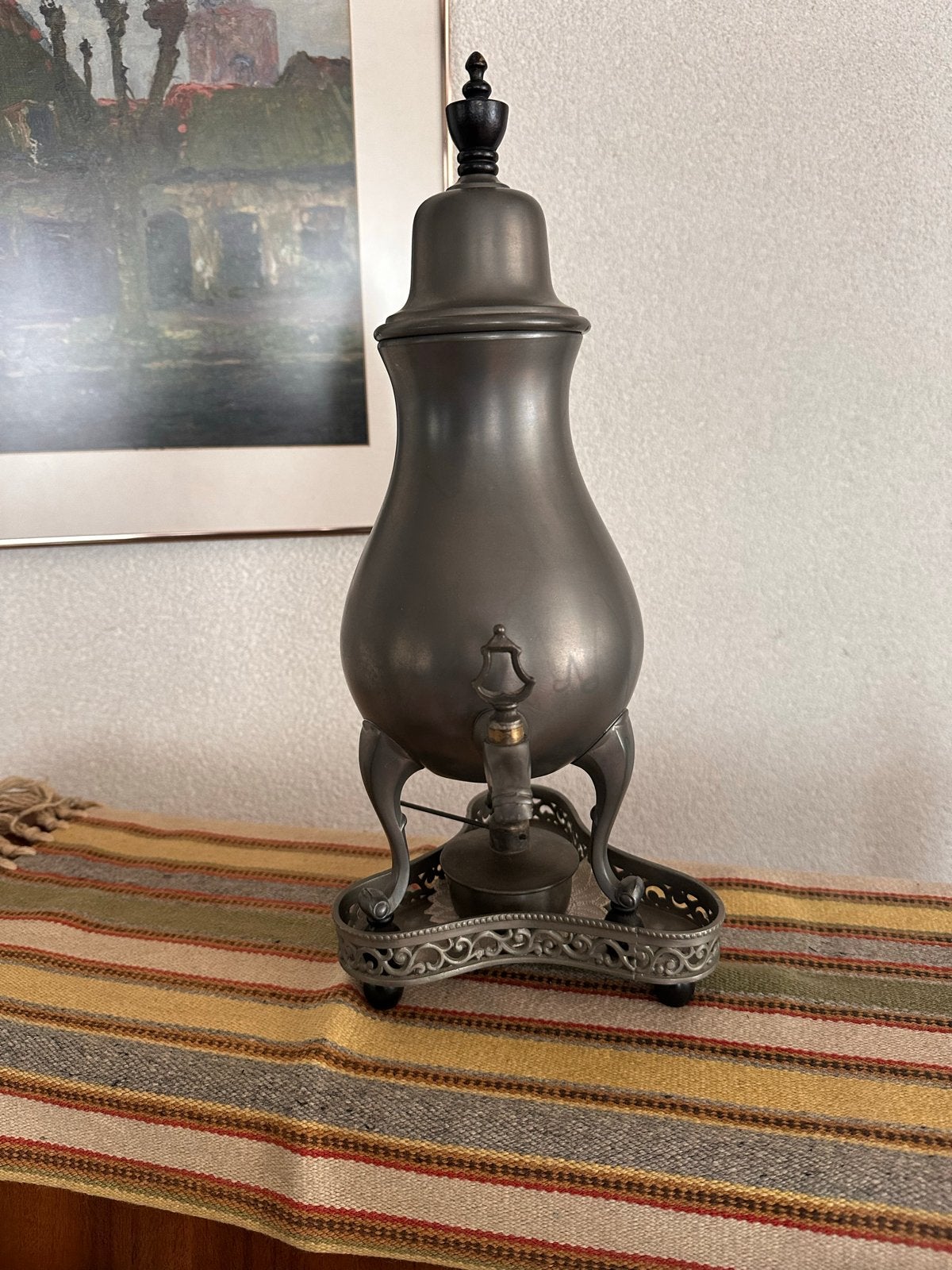 Antieke tinnen koffie- of theepercolator met brander, Ophalen